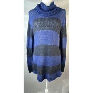 Wooden Ships Sweater M/L‎ Open Knit Cowl Neck Blue Gray Striped Nautical Spring